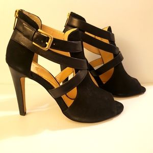 ISOLA Black Suede like Heels w/Gold Zippers